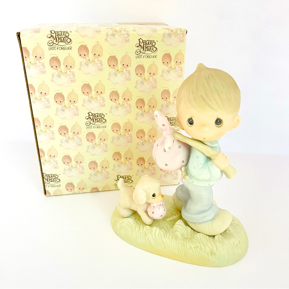 Precious Moments Figurine You Can't Run Away From God Boy With Dog